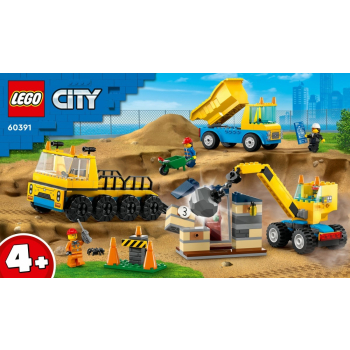 LEGO Klocki City 60391 Ciężarówki i dźwig z kulą wyburzeniową