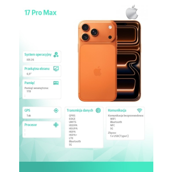 Smartfon Apple iPhone 17 Pro Max 12 GB / 1 TB 5G pomarańczowy