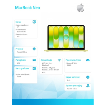 Laptop Apple MacBook Neo (A18 Pro, 2026) 13